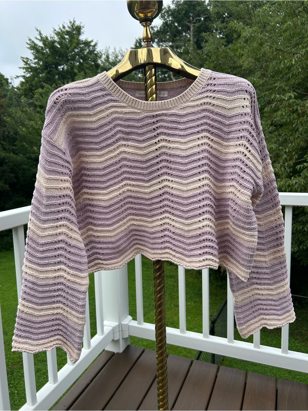 Altar’d State Light Purple Striped cropped  Crochet Knit Sweater